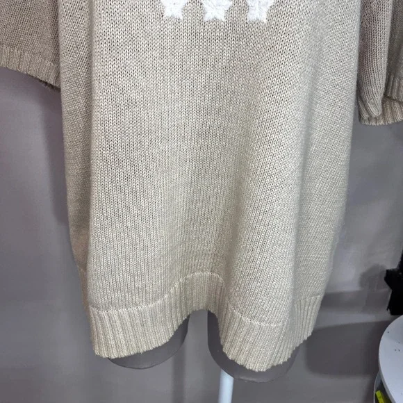 Americana American Flag Short Sleeve Knit Sweater Beige Crew Neck Grandmacore - Picture 4 of 12